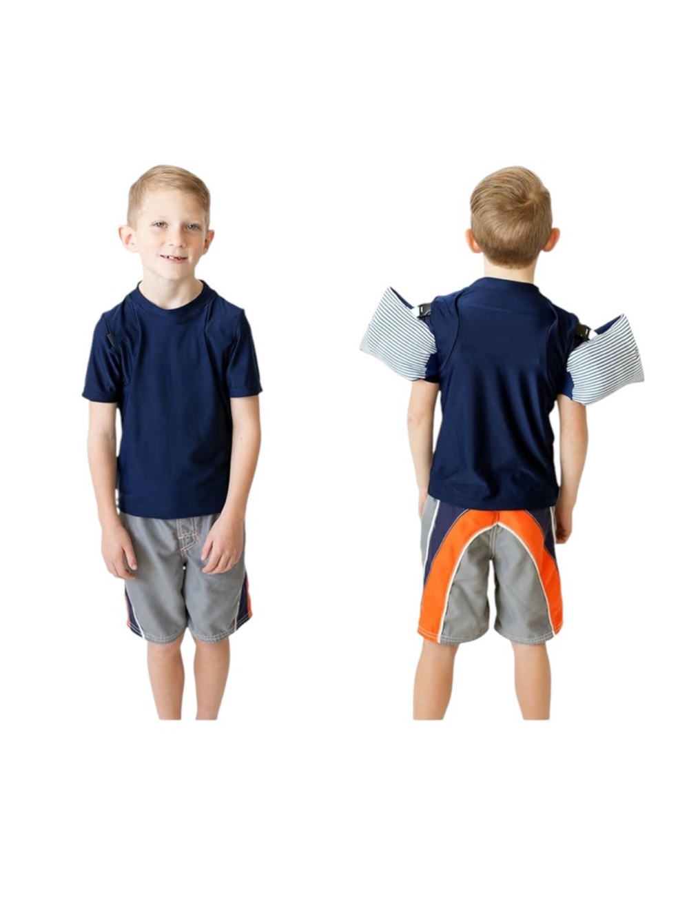 NEW Otter Wings Short Sleeved Rashguard/Swim Shirt & Detachable Water Wings Navy - Picture 2 of 4